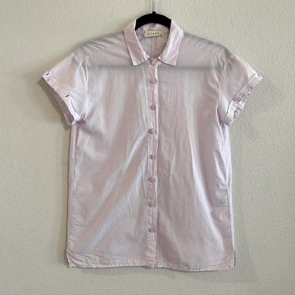Stark X Women Button Front Shirt XS Pink 100% Cotton Lightweight Contemporary - Picture 1 of 14